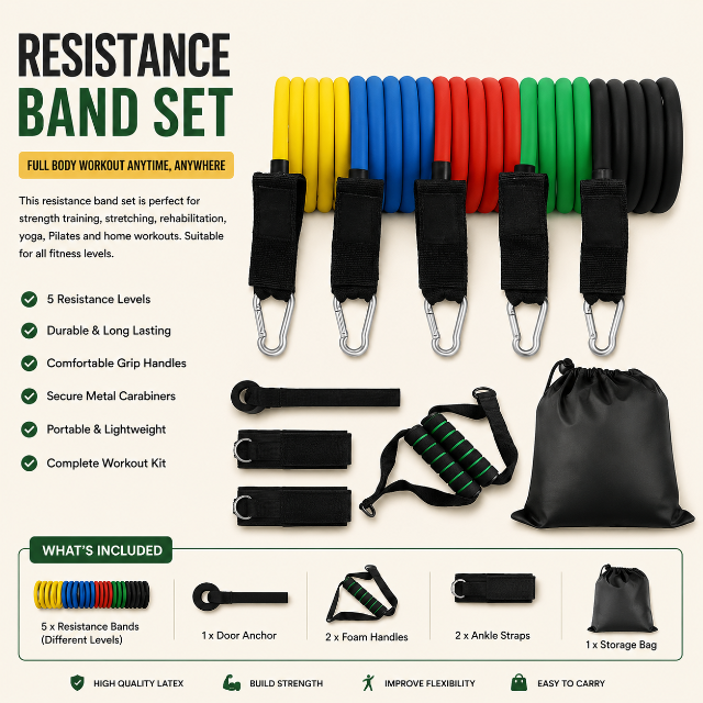 5-Piece Resistance Band Set with Accessories image 2